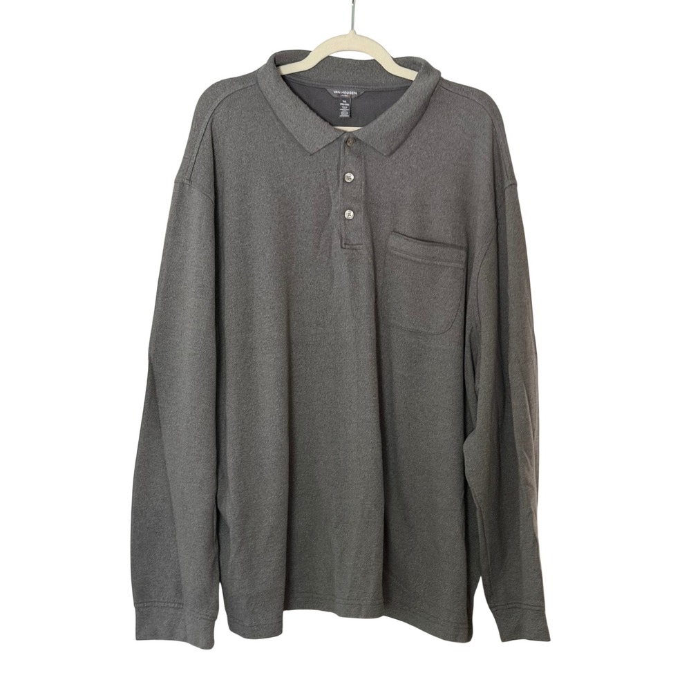 Van Heusen Men's 3XL Flex Gray Long Sleeve Polo Shirt | SKU 1203